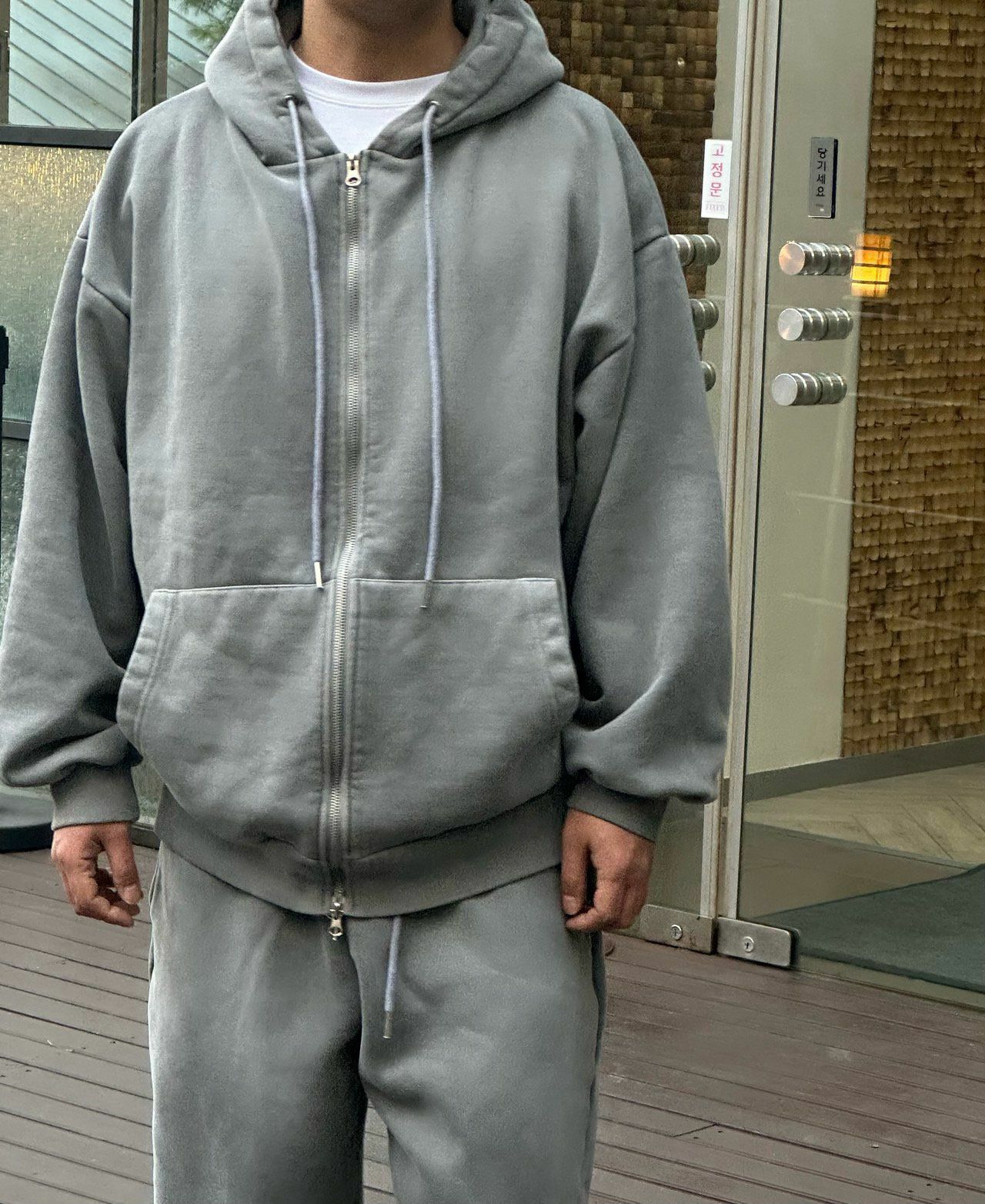 仿污淨色連帽拉鍊外套(薄抓毛底) PEPPER-006JK