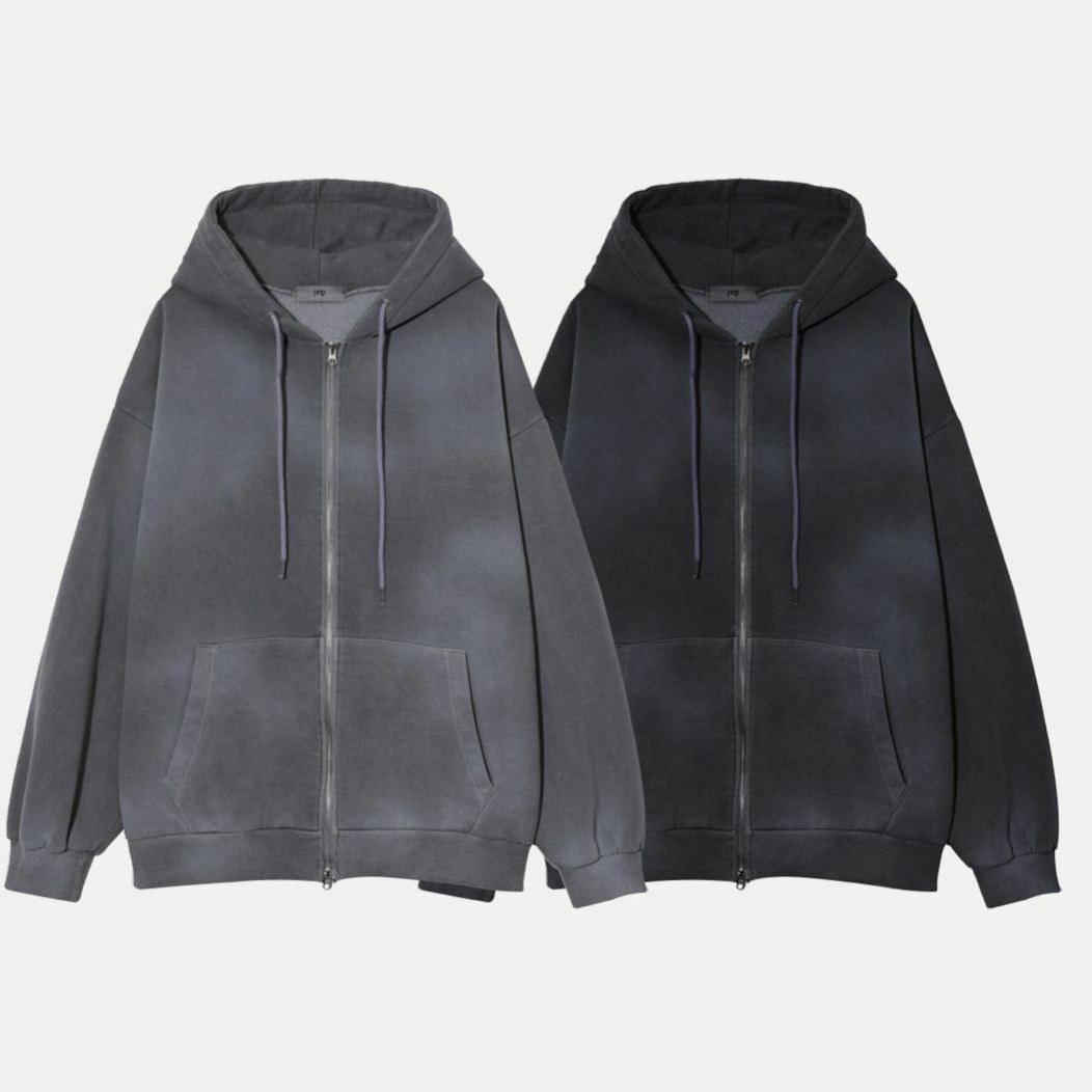 仿污淨色連帽拉鍊外套(薄抓毛底) PEPPER-006JK