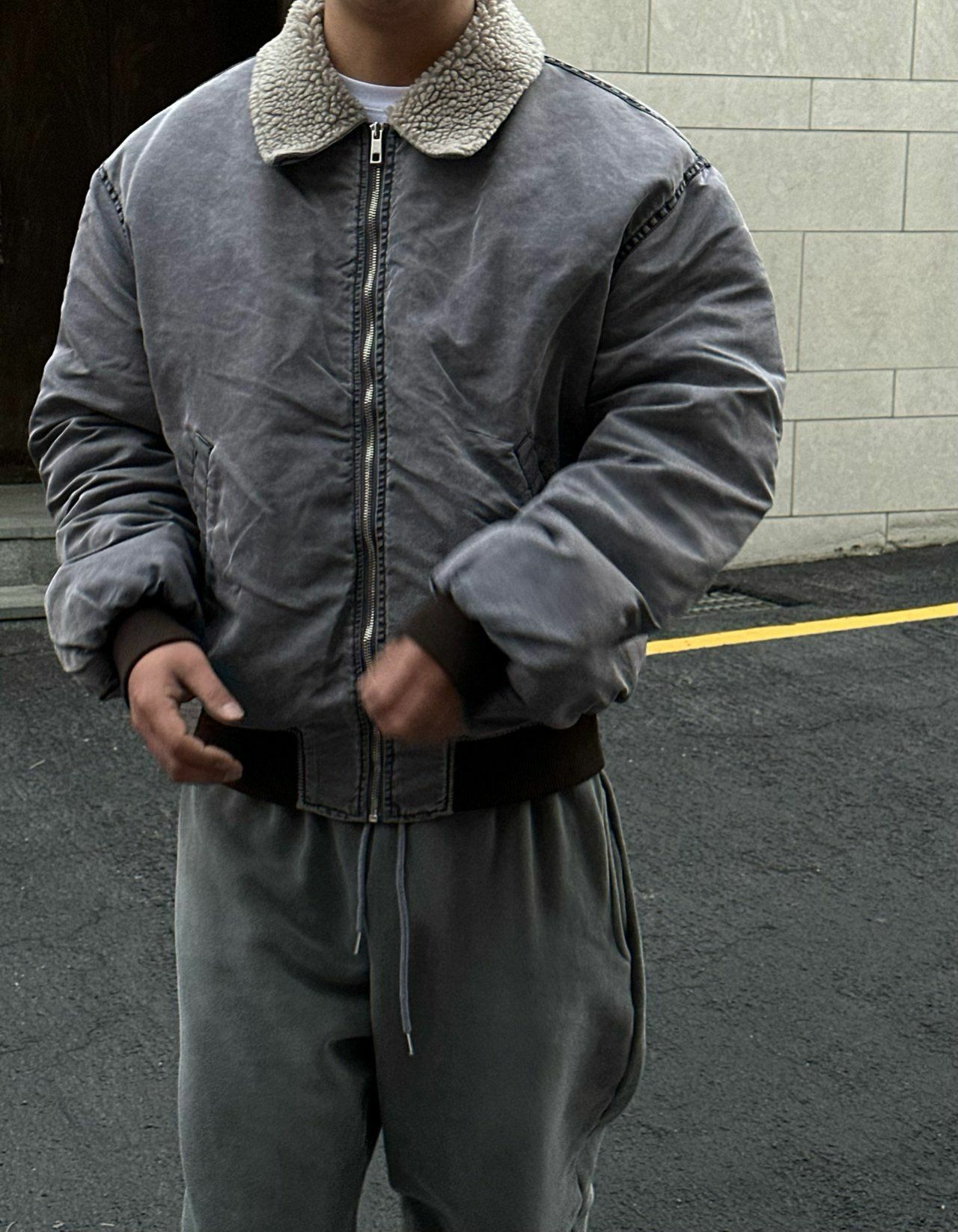 洗水淨色毛毛領拉鍊外套(薄夾棉) PEPPER-007JK