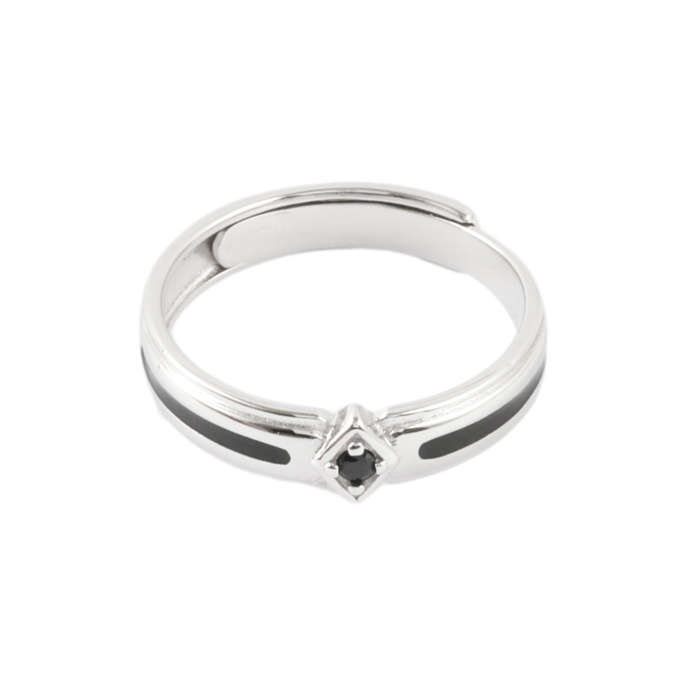 純銀對戒，情侶戒指 幾何菱形鑲嵌黑鑽；俐落黑線滴膠工藝（3667男款）