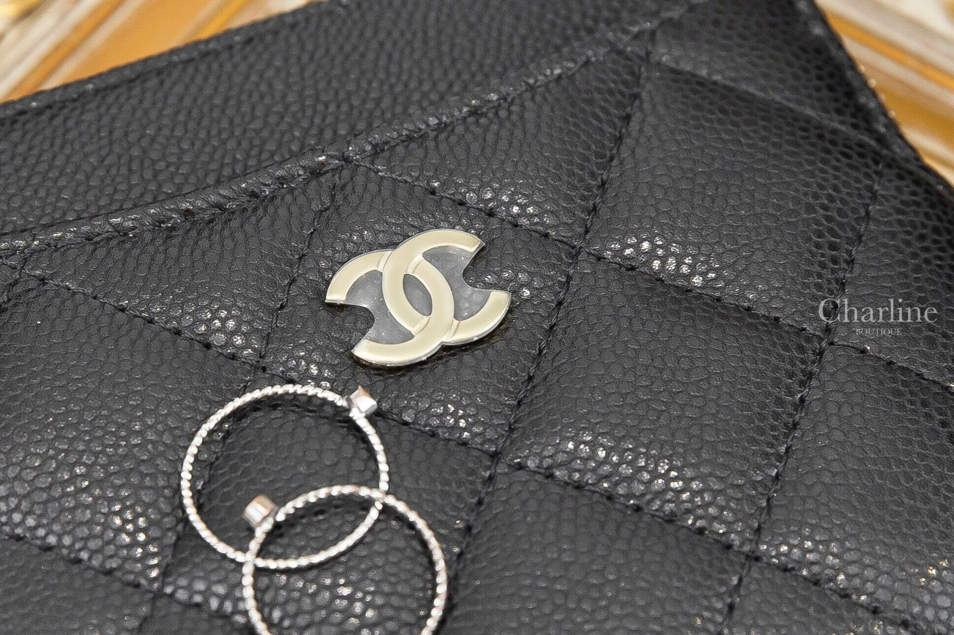Chanel Zipped Coin Purse 黑色金CC酒紅內裡荔枝菱格紋卡片零錢夾