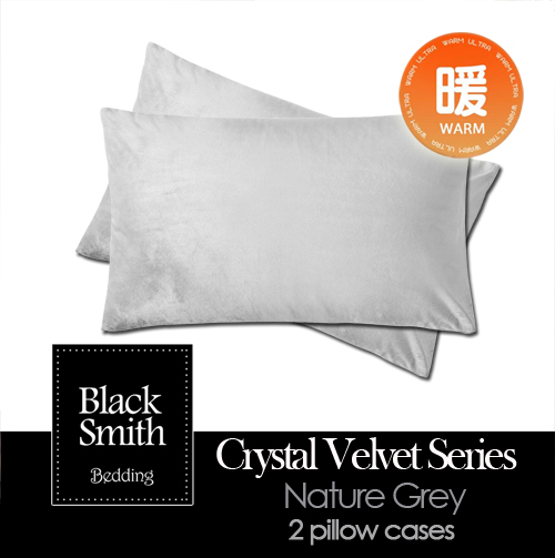 Black Smith 水晶絨秒速鎖溫保暖枕頭套(天然灰_一對)
