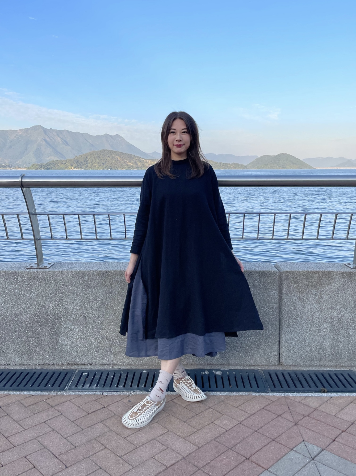 ｛Special Price｝黑色拼灰色雙層連衣裙【日本直送】