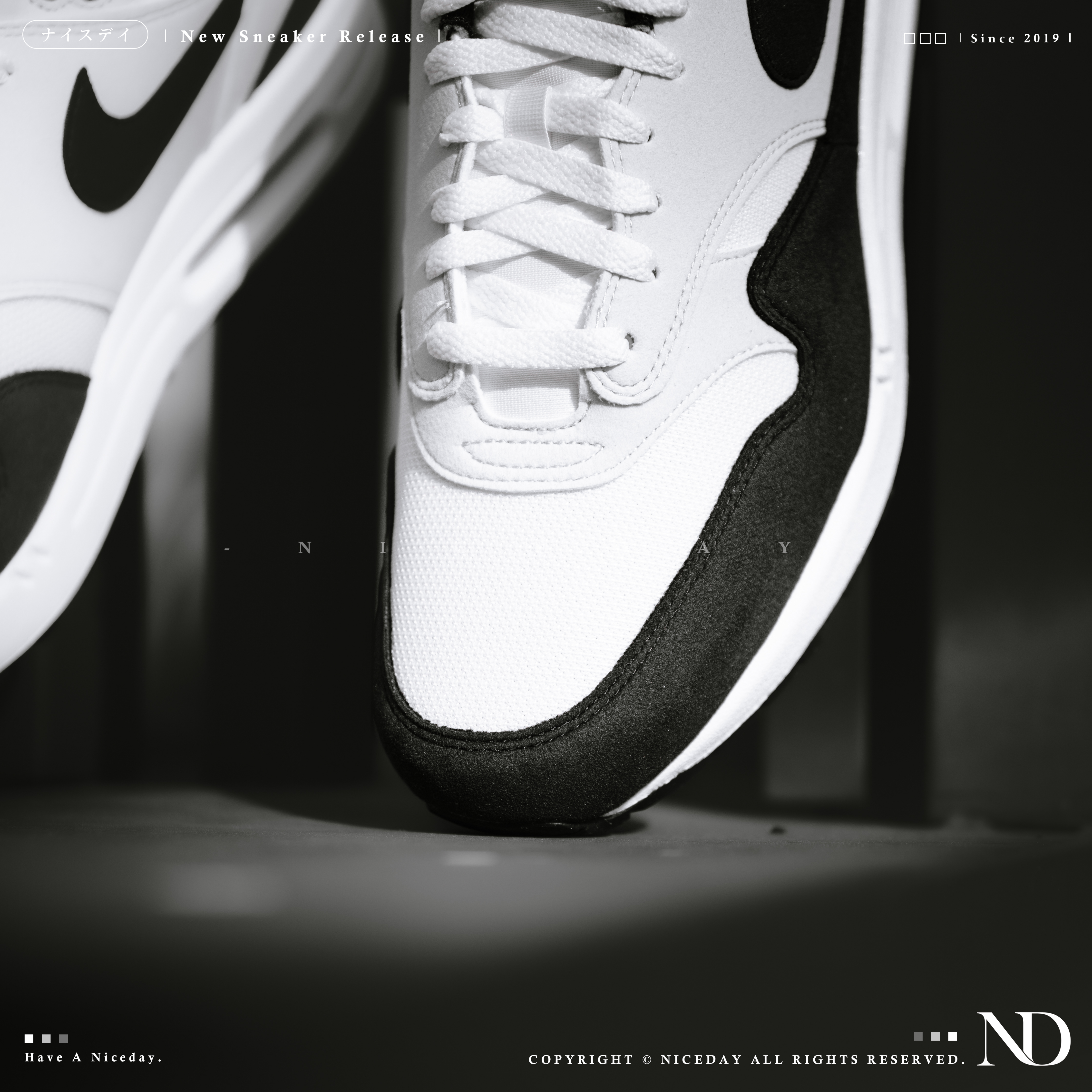 NICEDAY 現貨Nike Air Max 1 熊貓白黑男款氣墊鞋增高FD9082-107