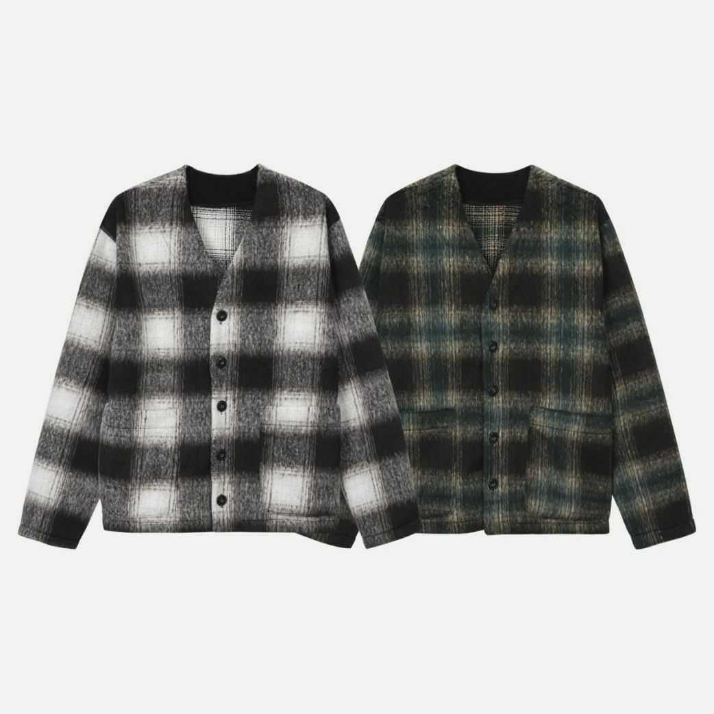 格紋V領開胸外套 RUN-018JK