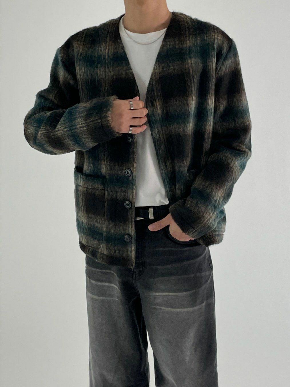 格紋V領開胸外套 RUN-018JK