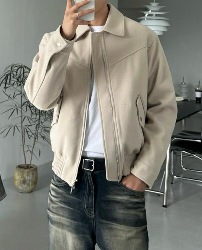 淨色反領拉鍊外套(薄夾棉) RUN-019JK