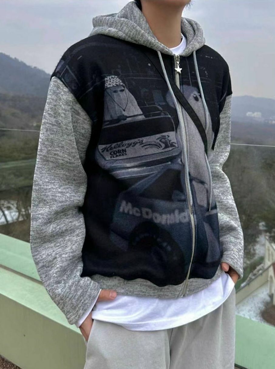 圖案連帽拉鍊外套 JK2436