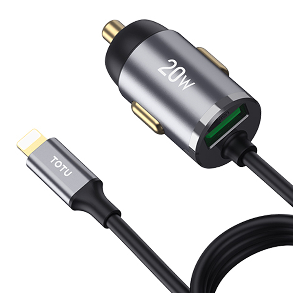 TOTU 拓途 自帶 Lightning充電線+USB快充車充車用充電器點菸器充電頭 征程 1.2M