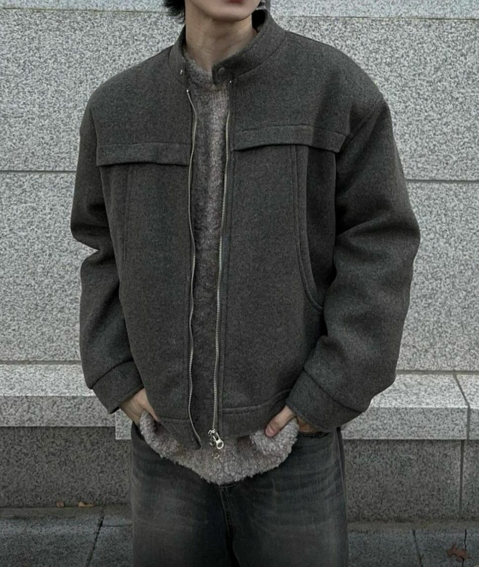 淨色企領拉鍊外套(薄夾棉) RUN-024JK