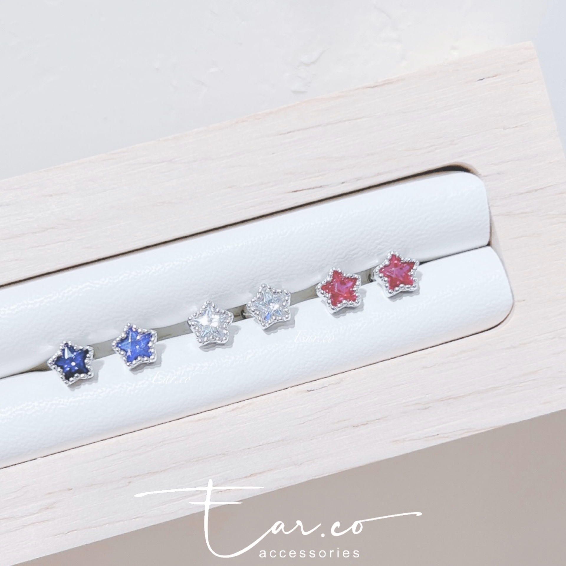 包邊星星皓石純銀耳珠/耳骨釘 [一對] #P039