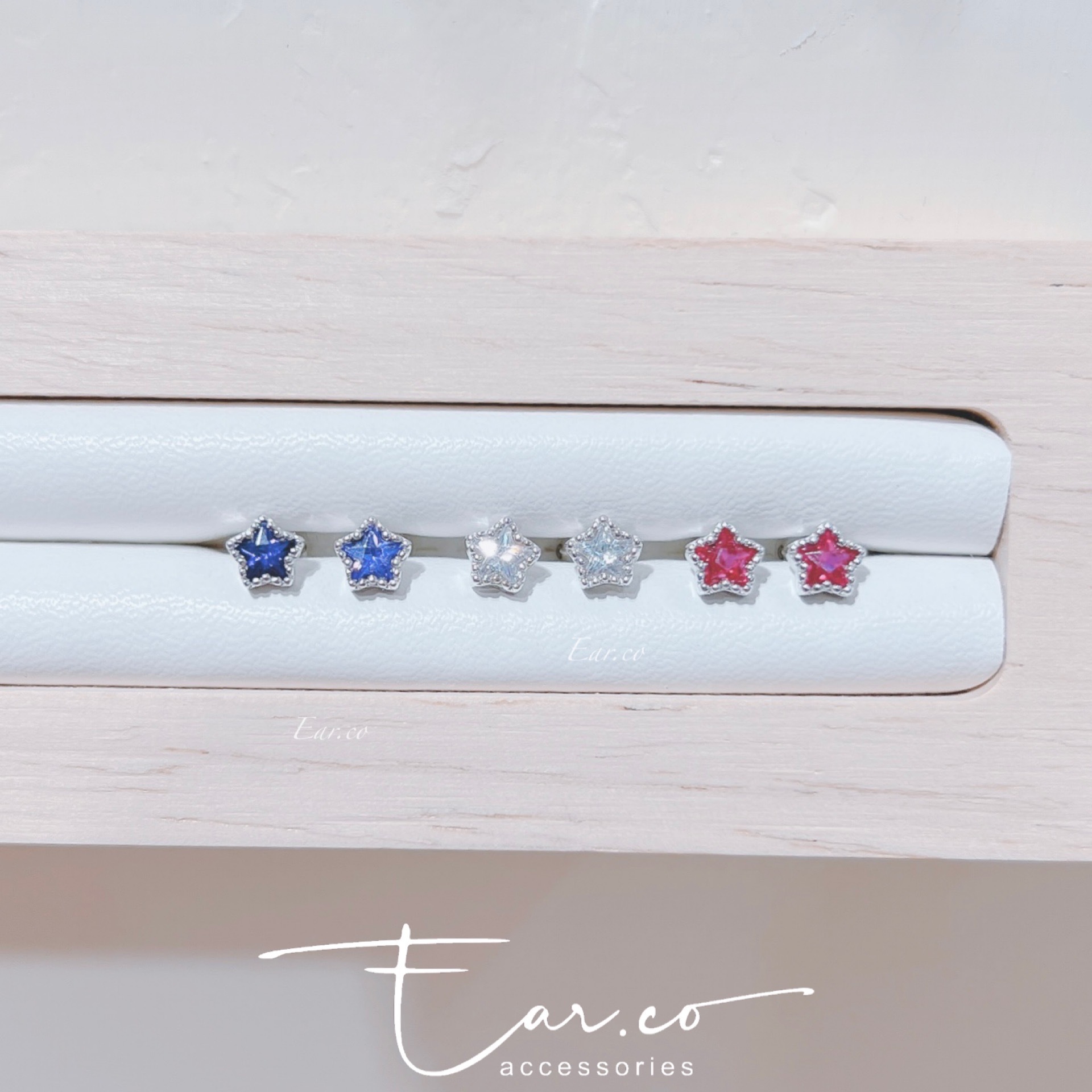 包邊星星皓石純銀耳珠/耳骨釘 [一對] #P039