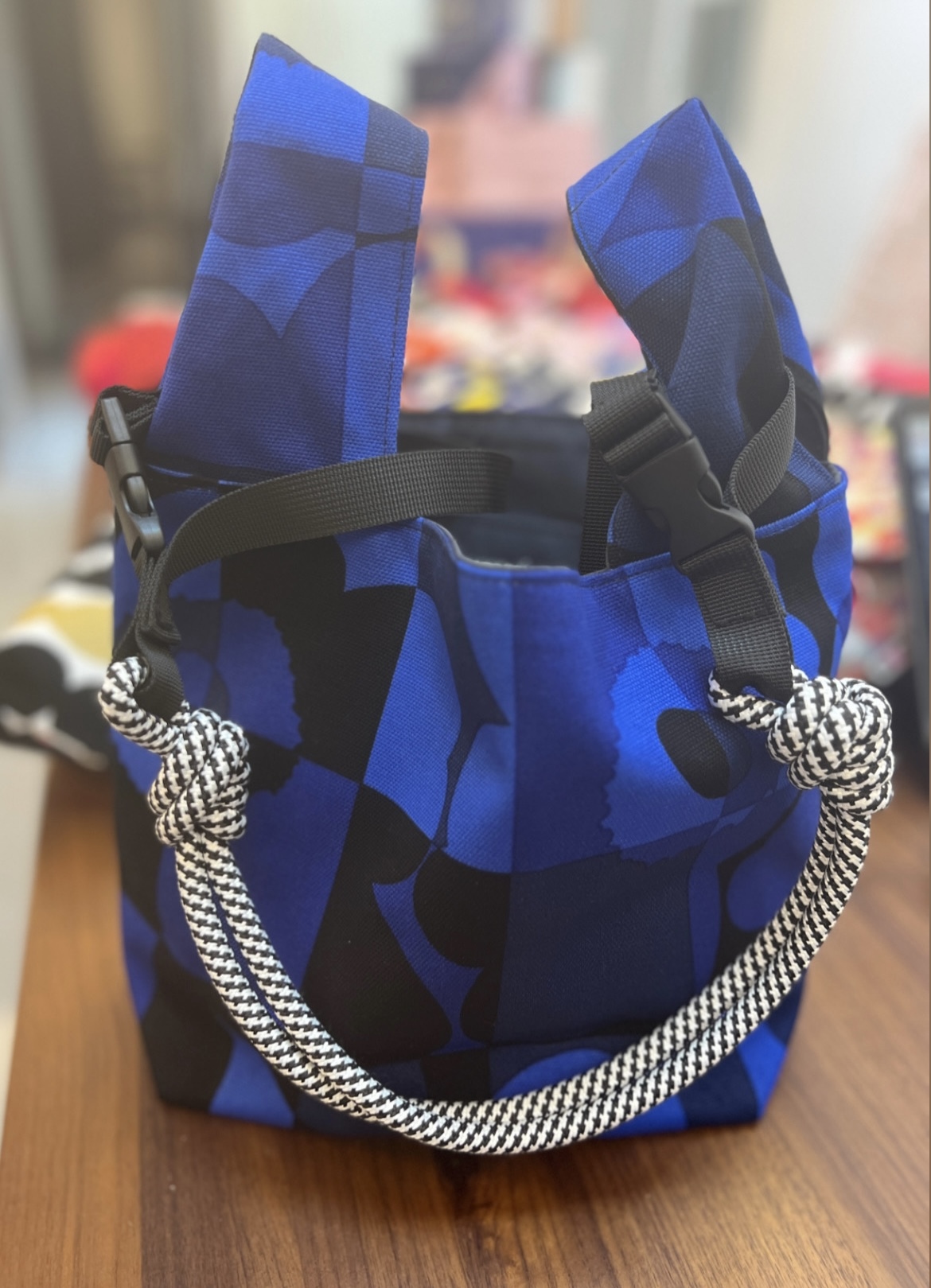 3 way vest tote | marimekko canvas fabric | 深藍色格仔unikko