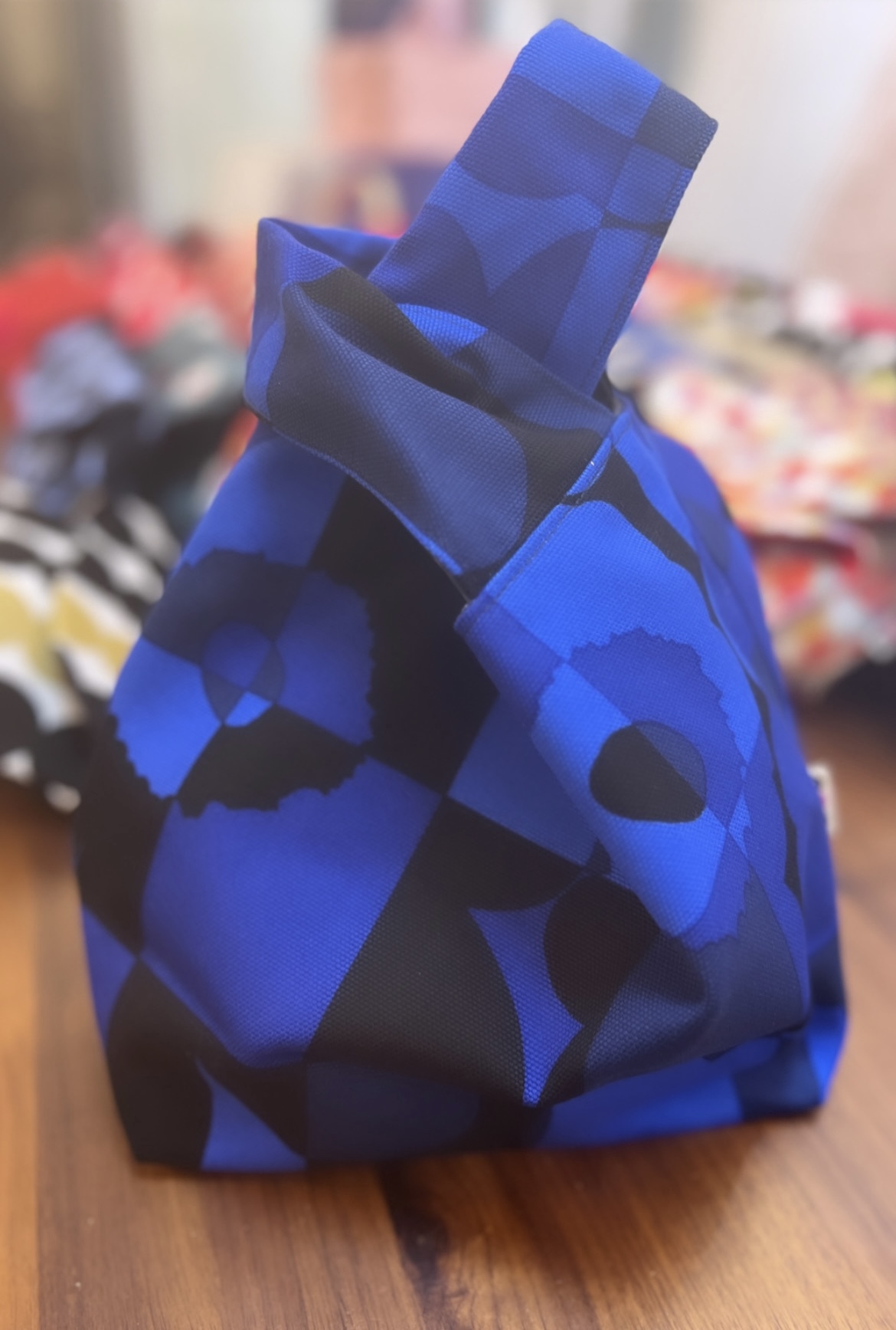 3 way vest tote | marimekko canvas fabric | 深藍色格仔unikko