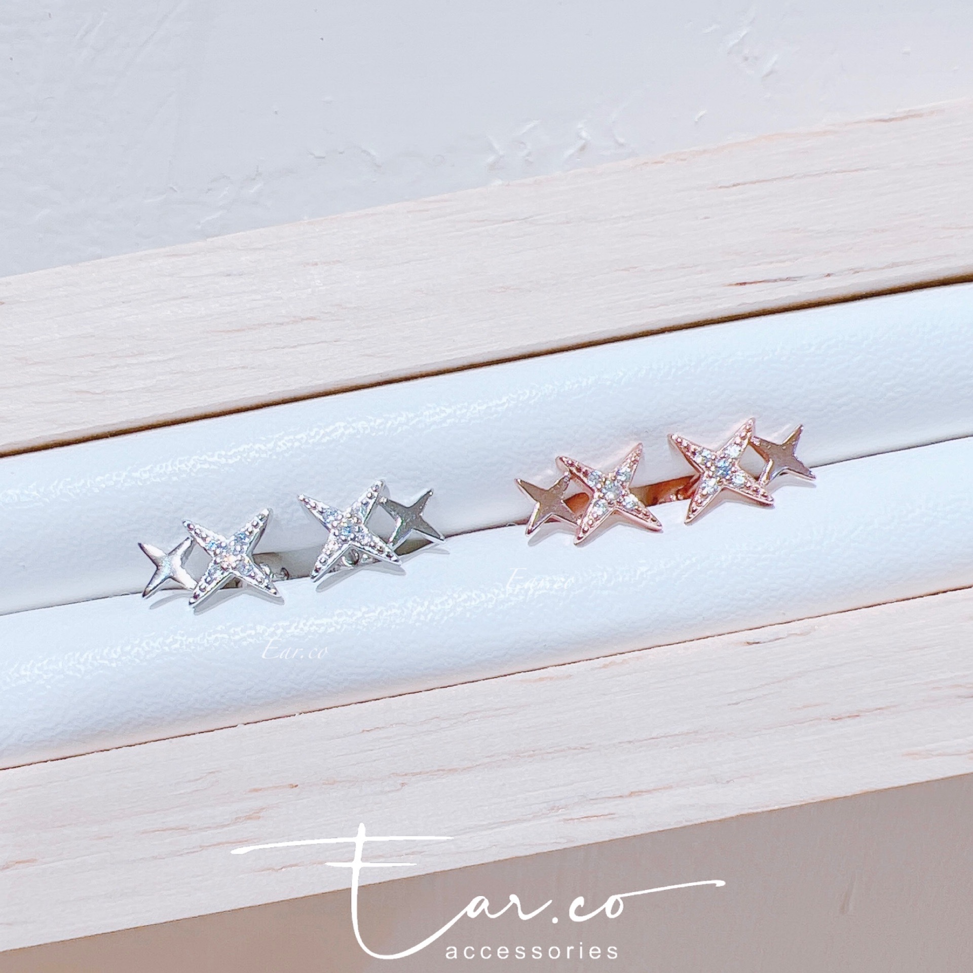 閃石星芒純銀耳珠/耳骨釘 [一對] #P036