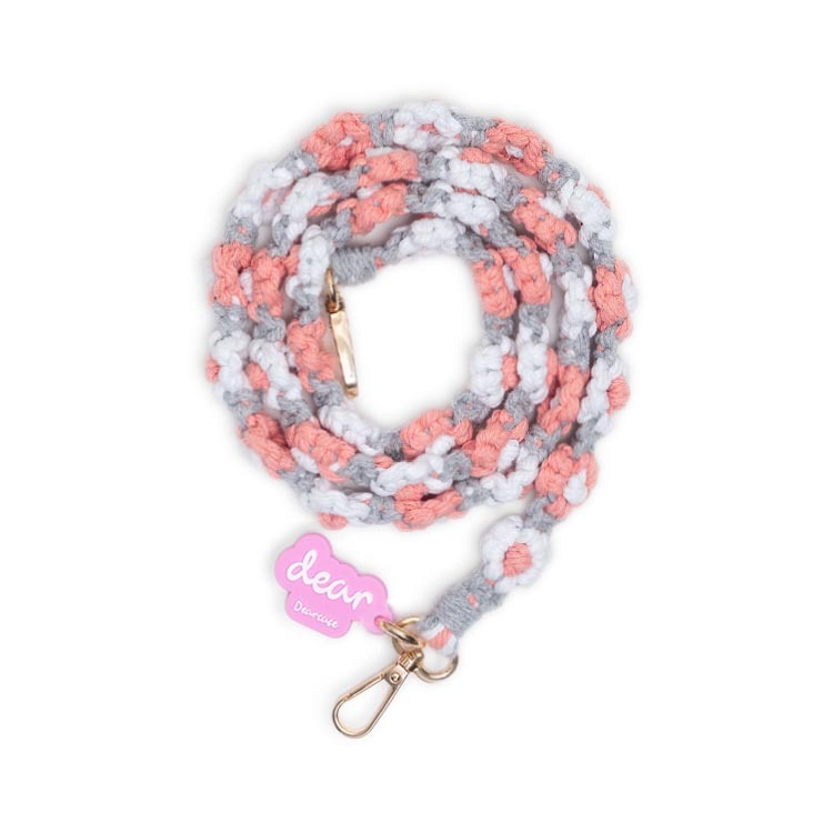 (低調粉) 清新花朵 手工編織掛繩 長背帶掛繩 (含墊片)