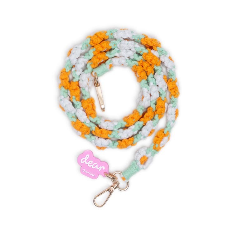 (芬尼橘) 清新花朵 手工編織掛繩 長背帶掛繩 (含墊片)