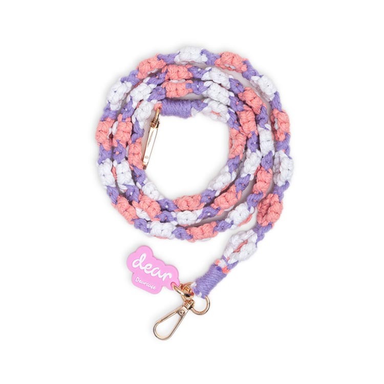 (淡粉紫) 清新花朵 手工編織掛繩 長背帶掛繩 (含墊片)