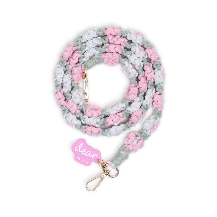 (森林粉) 清新花朵 手工編織掛繩 長背帶掛繩 (含墊片)