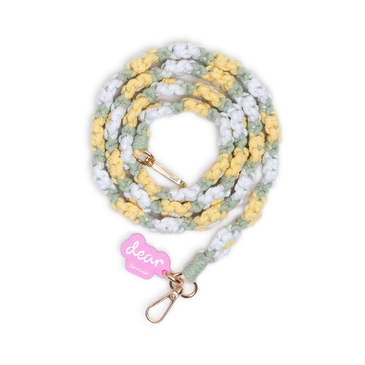 (森林黃) 清新花朵 手工編織掛繩 長背帶掛繩 (含墊片)