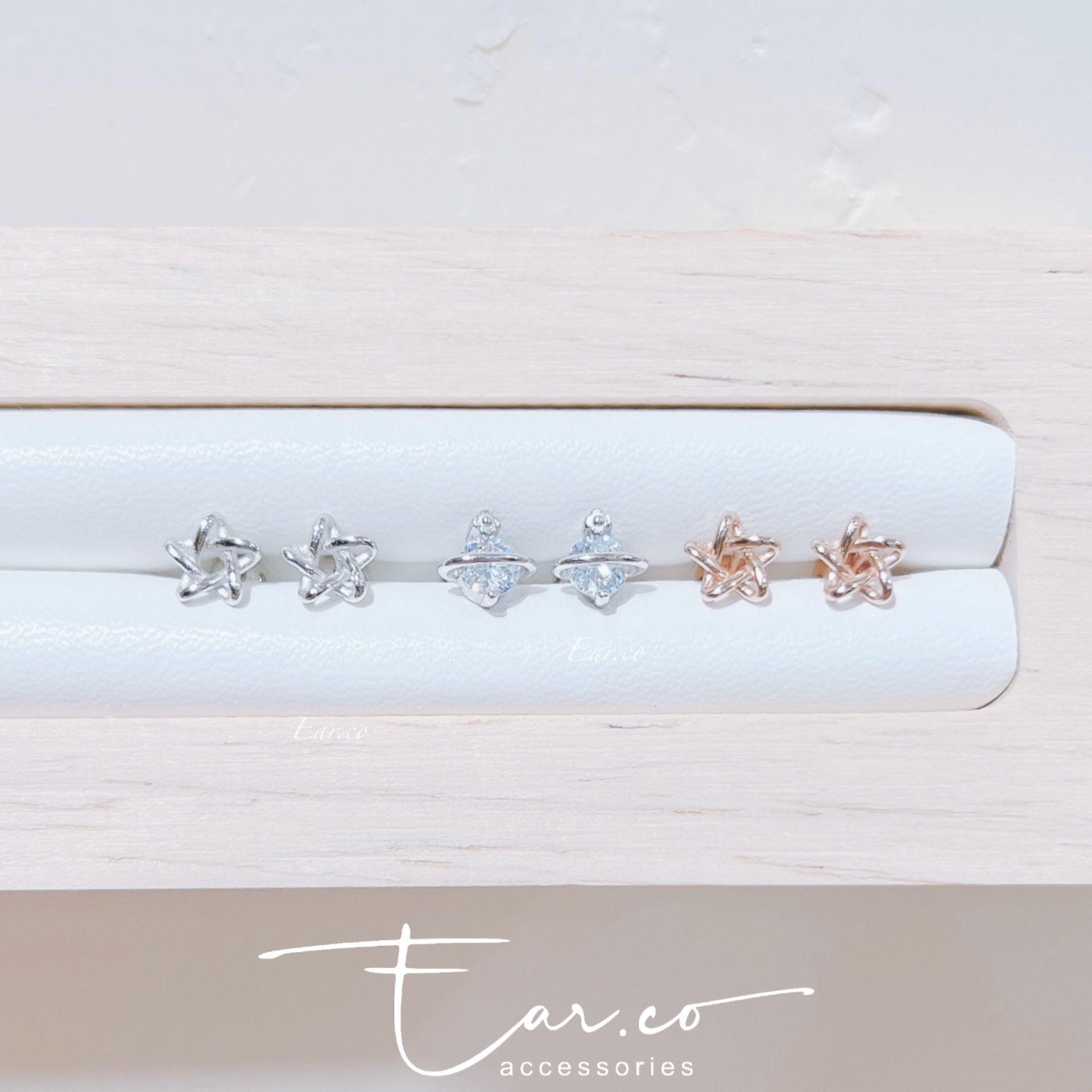 立體繞線星星/閃石星球 純銀耳珠/耳骨釘 [一對] #P034 #P035