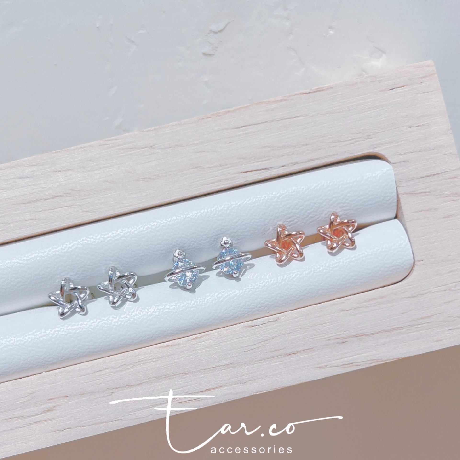 立體繞線星星/閃石星球 純銀耳珠/耳骨釘 [一對] #P034 #P035