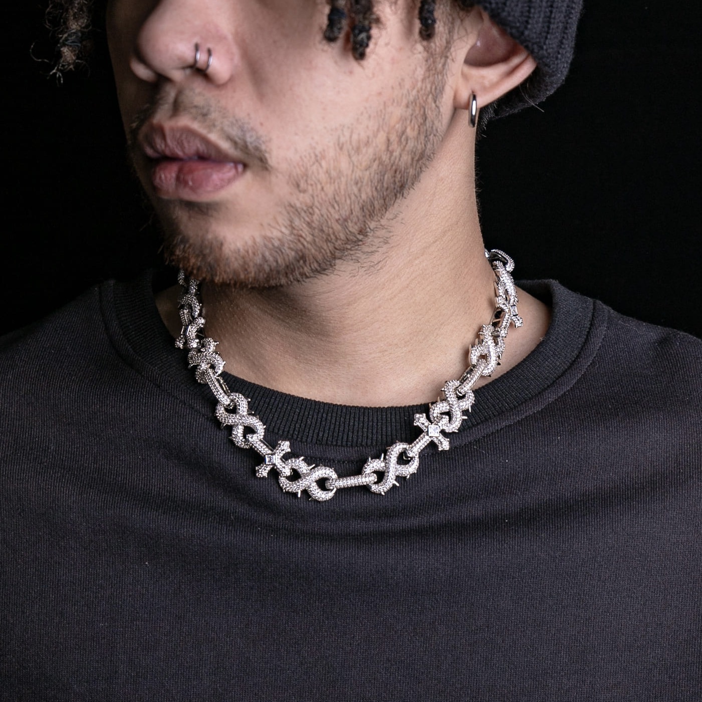 20mm滿鑲荊棘樣式無限十字鍊