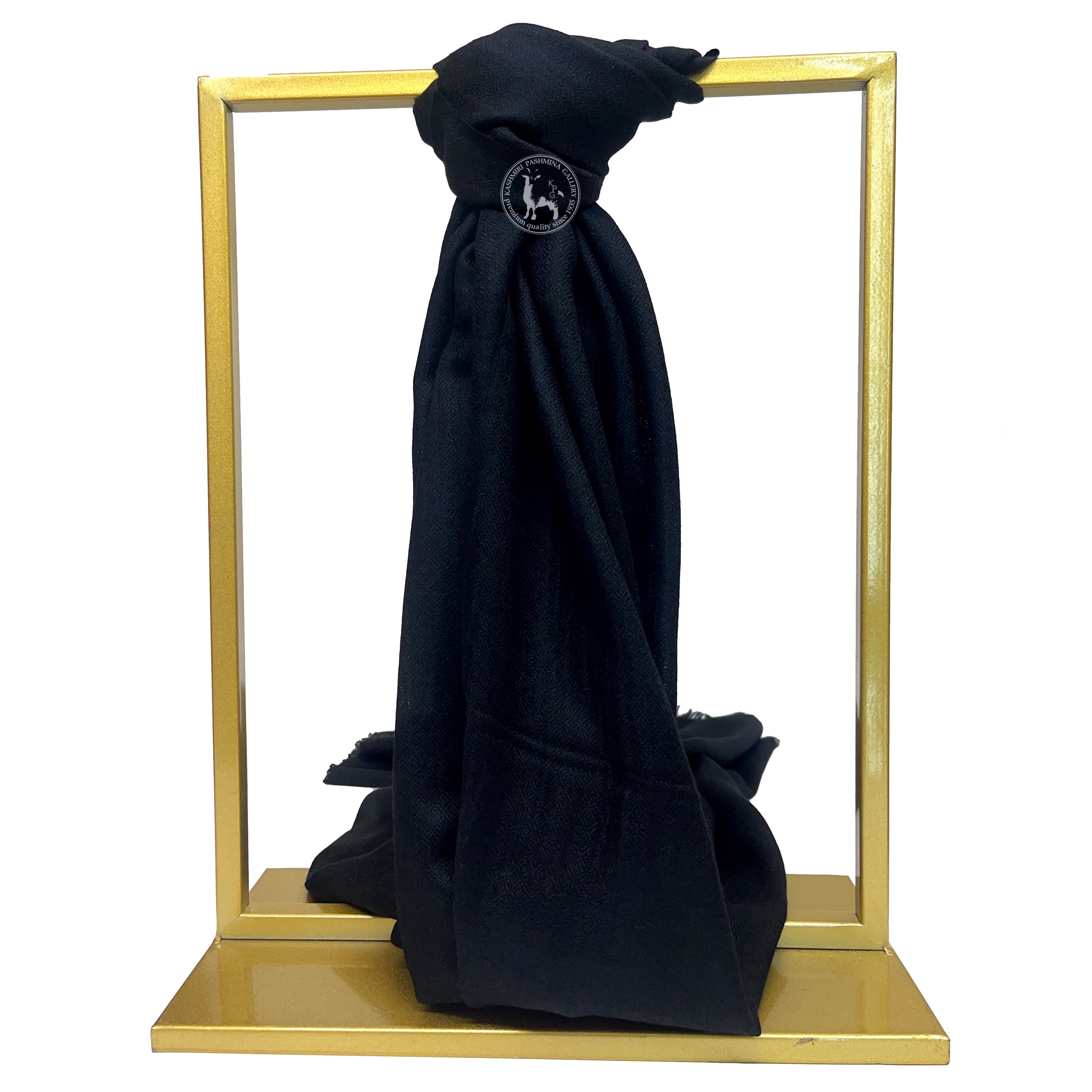 黑色手工編織喀什米爾山羊絨磨邊圍巾(S)