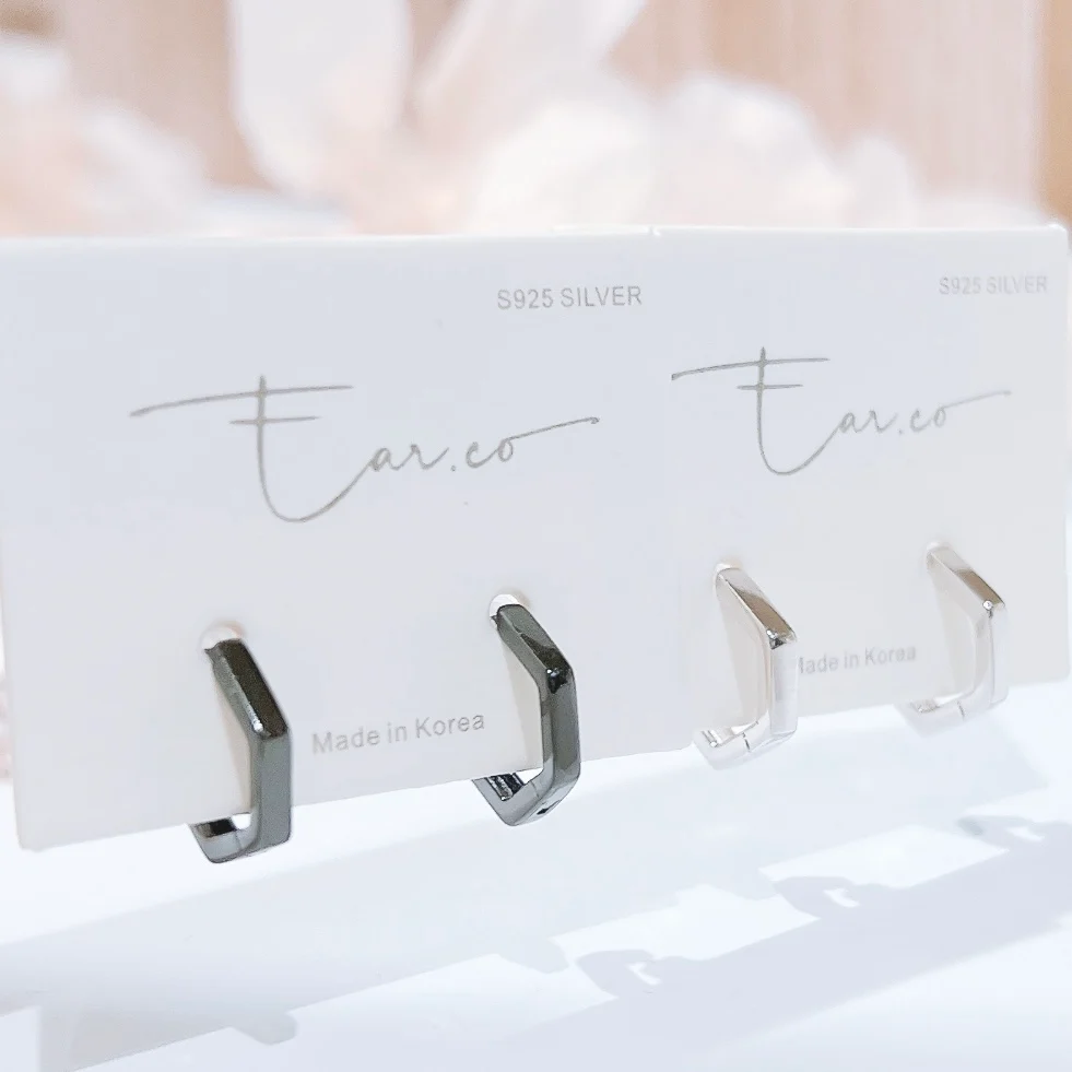 六邊形光面純銀小耳圈 [睡覺不用脫! ] #A935