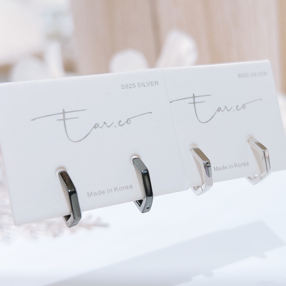 六邊形光面純銀小耳圈 [睡覺不用脫! ] #A935