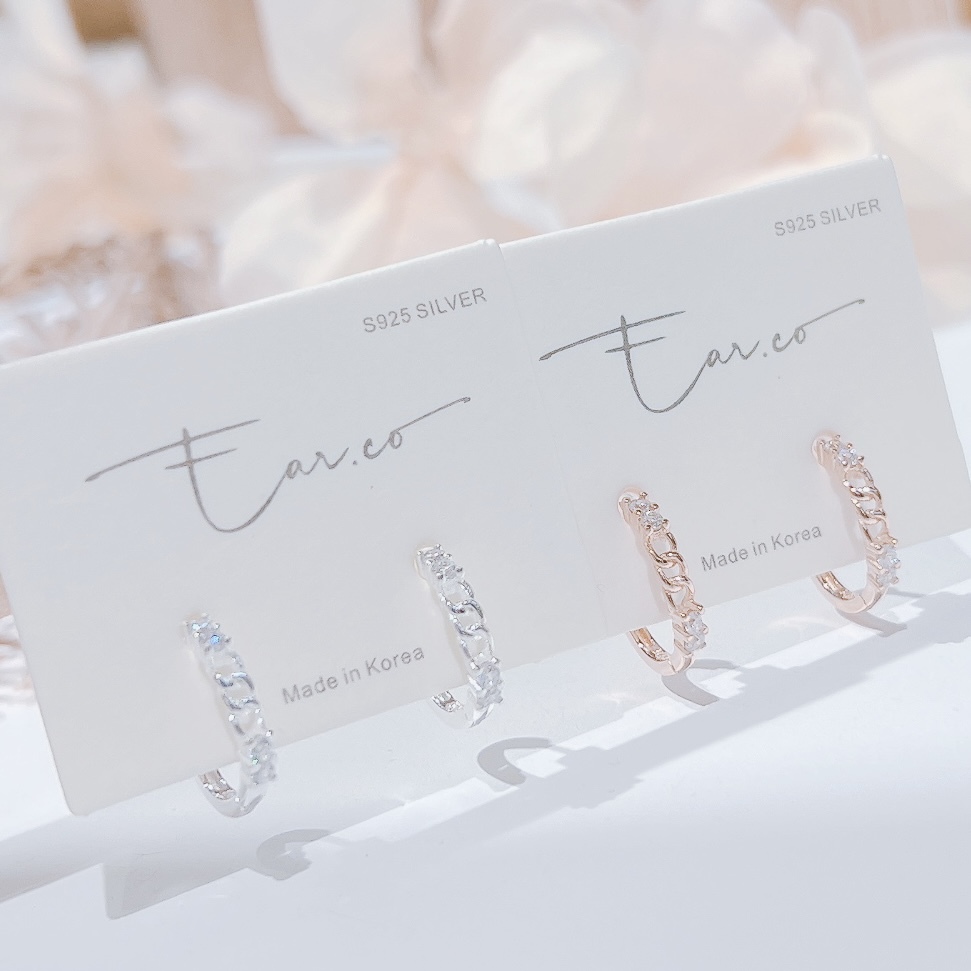 小香風閃石鏈條純銀小耳圈 [睡覺不用脫! ] #A934