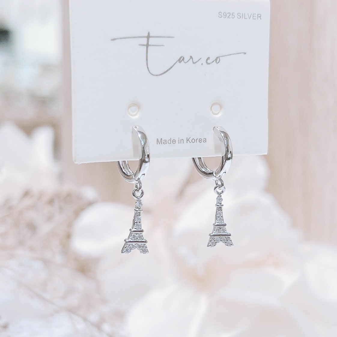 垂釣閃石巴黎鐵塔純銀小耳圈 [睡覺不用脫! ] #A931