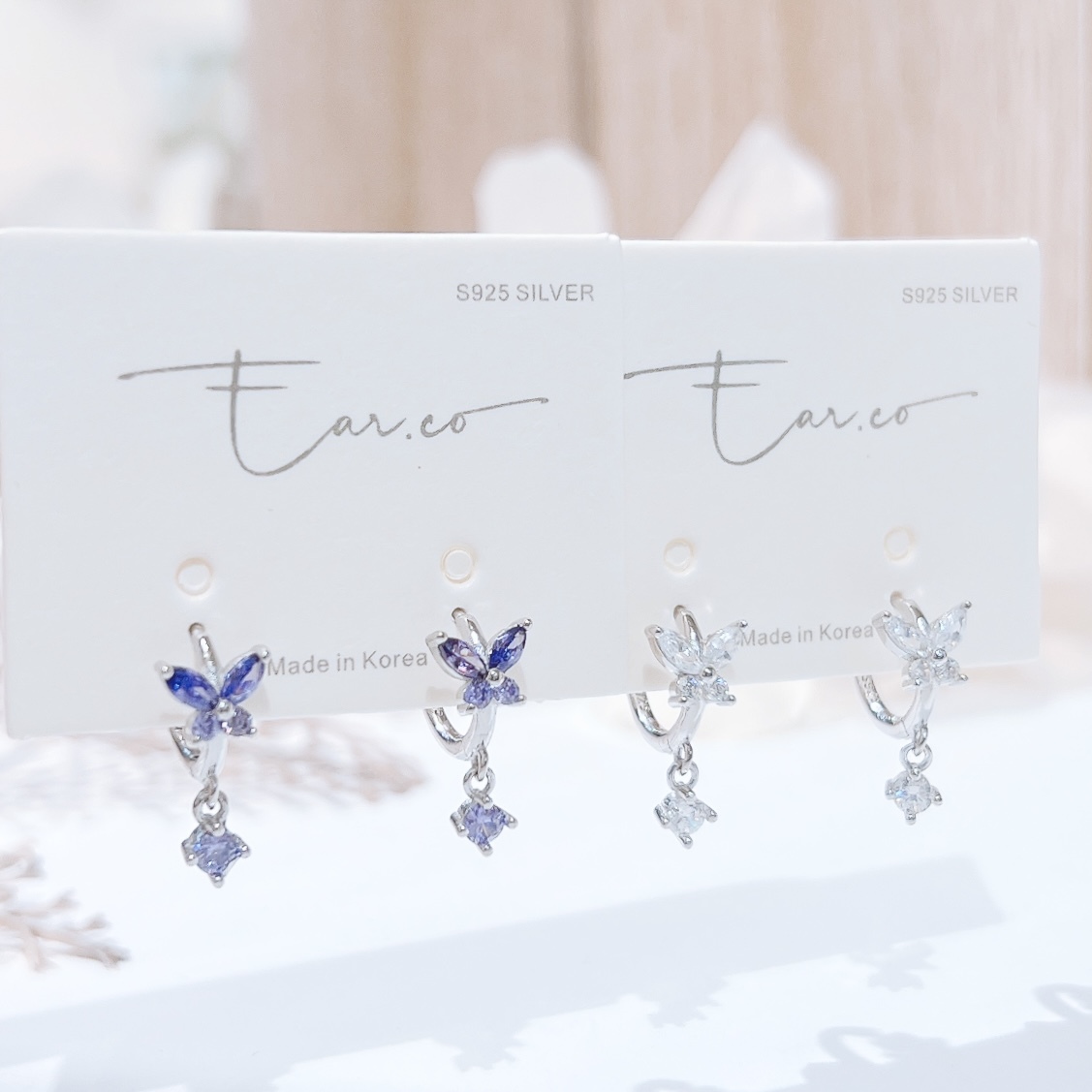 清新蝴蝶閃石純銀小耳圈 [睡覺不用脫! ] #A917
