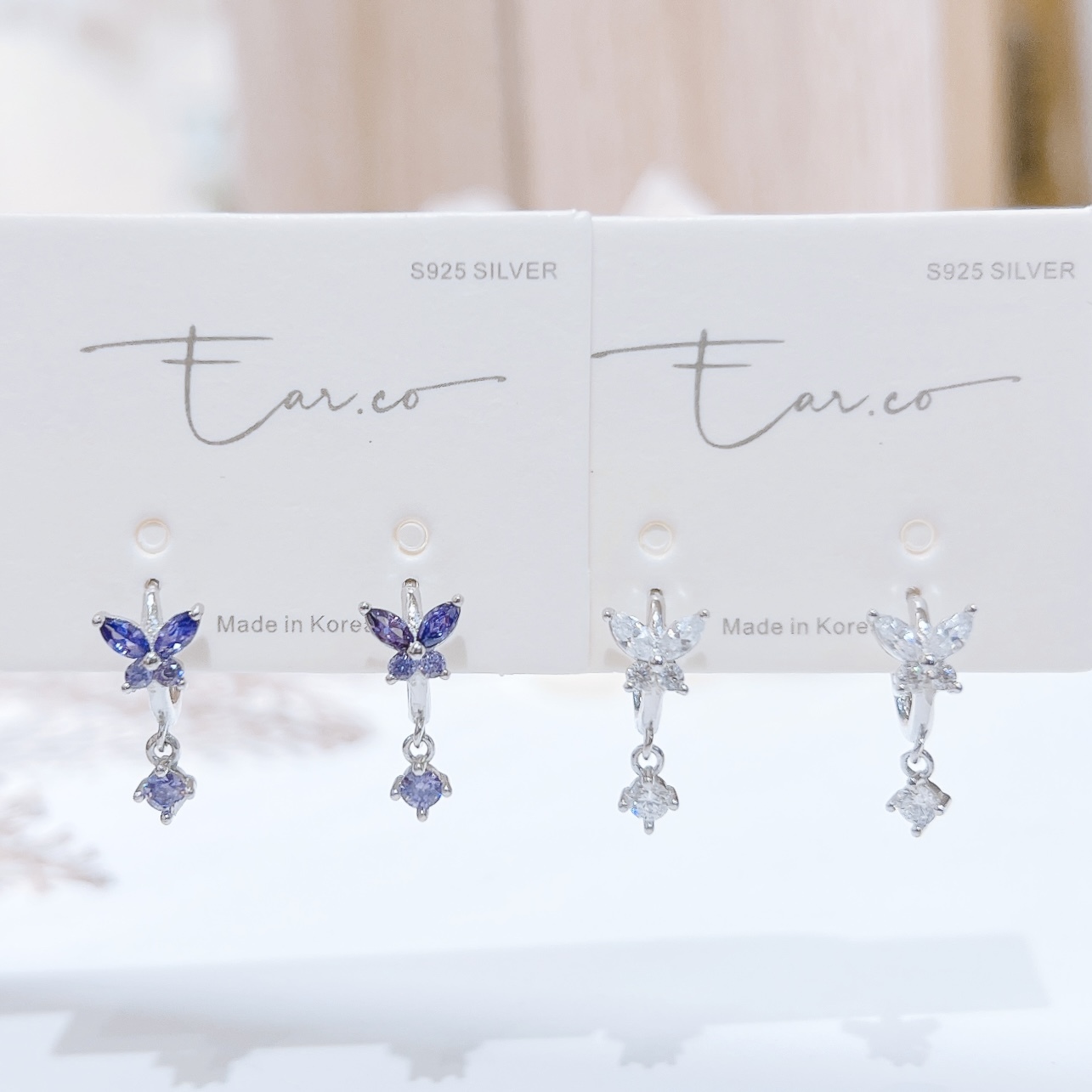 清新蝴蝶閃石純銀小耳圈 [睡覺不用脫! ] #A917