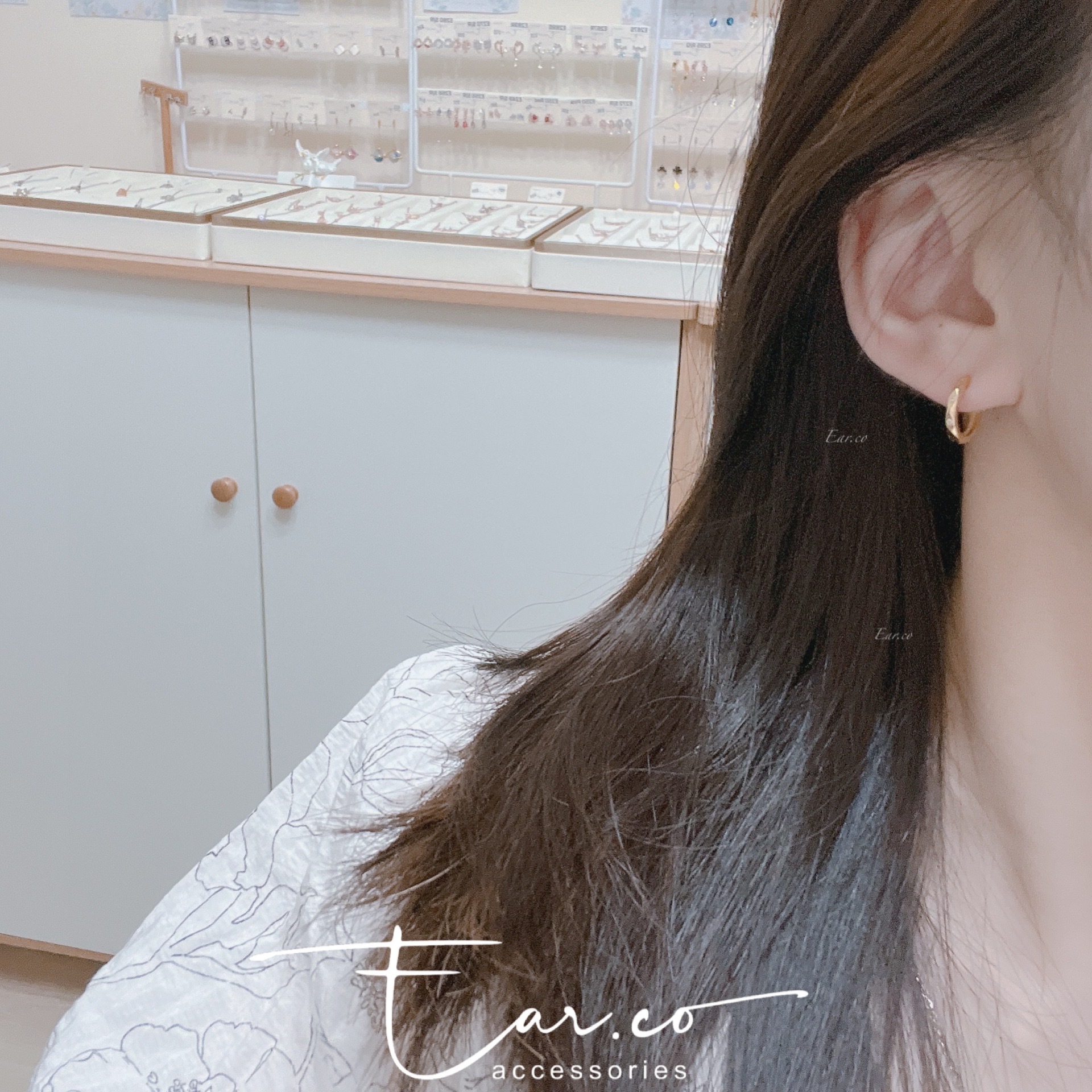 菱形紋理閃石純銀小耳圈 [睡覺不用脫! ] #A914