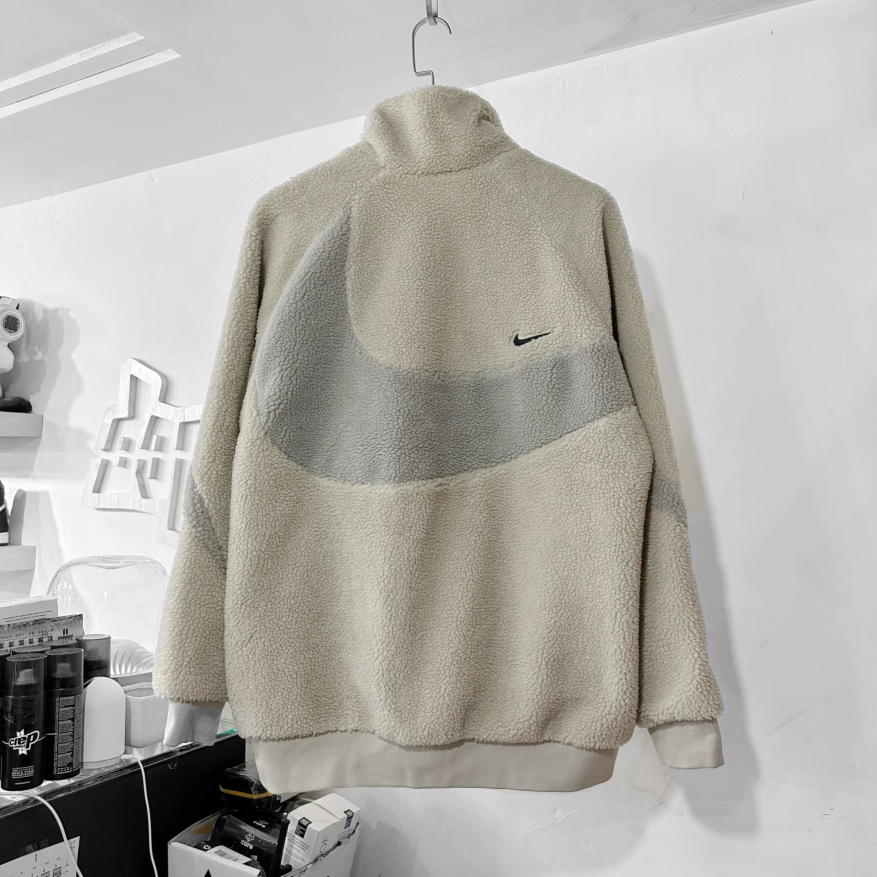 Nike Big Swoosh Jacket Beige Cream 奶茶色 雙面羊羔毛外套