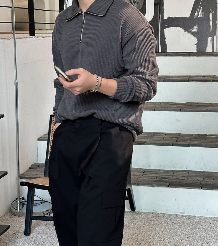 [UNISEX] Collar Zip-up Knit