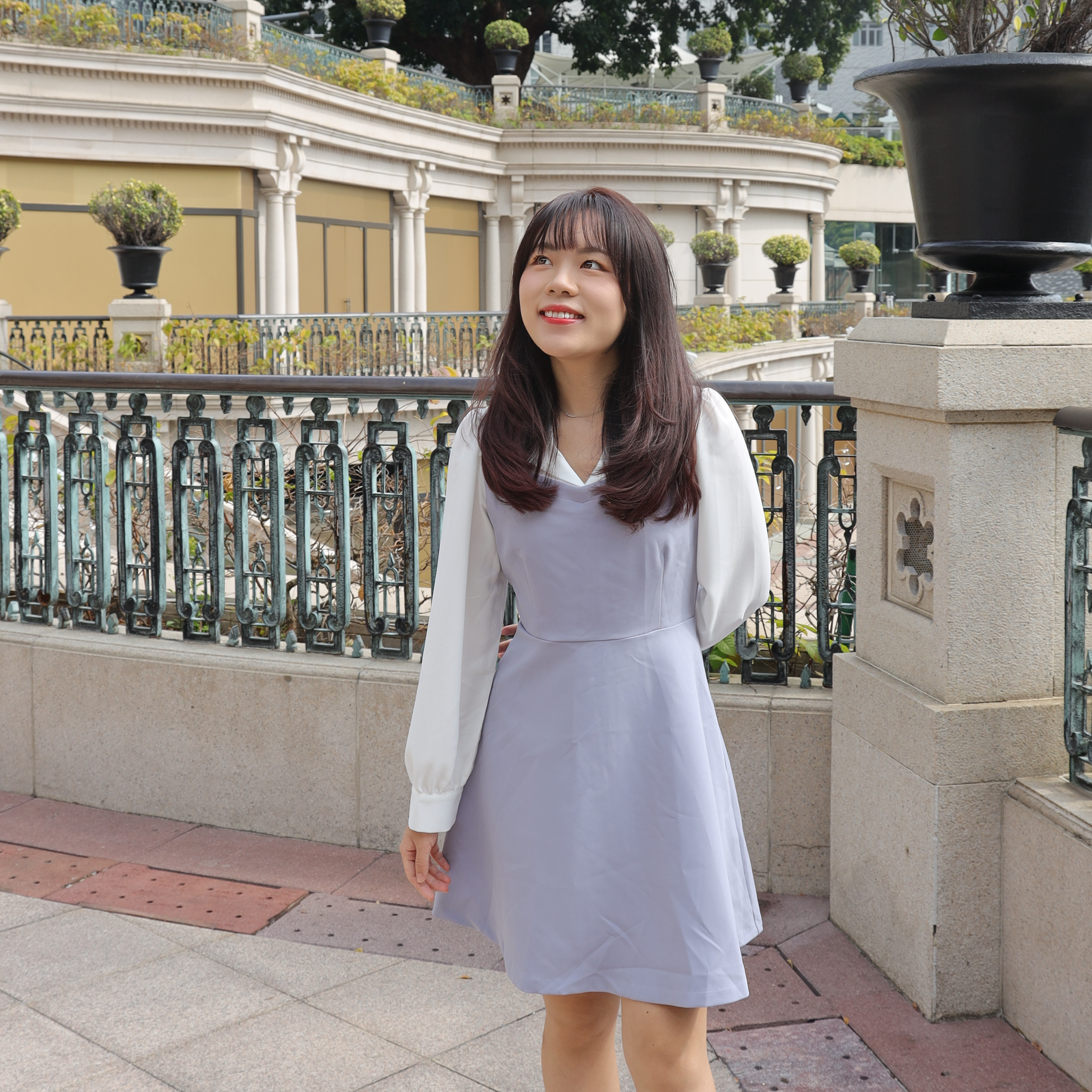 ||OPS192|| 優雅反領恤衫兩拼色連身裙