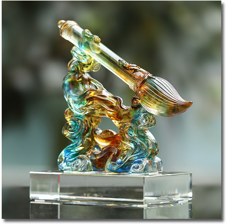 鹿港窯禮品館│琉璃 財富一生 工藝品 擺件│辦公室書房桌面裝飾 生日退休 畢業禮物 客製化刻字紀念品