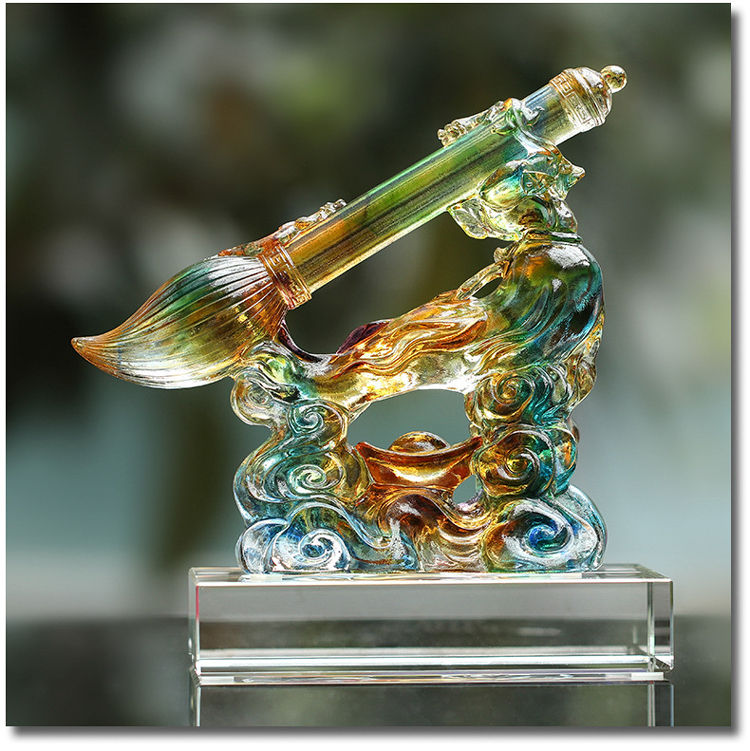 鹿港窯禮品館│琉璃 財富一生 工藝品 擺件│辦公室書房桌面裝飾 生日退休 畢業禮物 客製化刻字紀念品