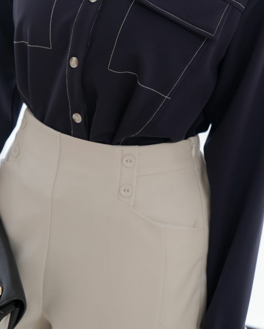 小蠻腰開衩增高直筒褲