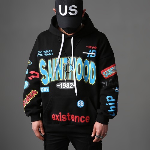 矚目印花拉絨連帽T恤