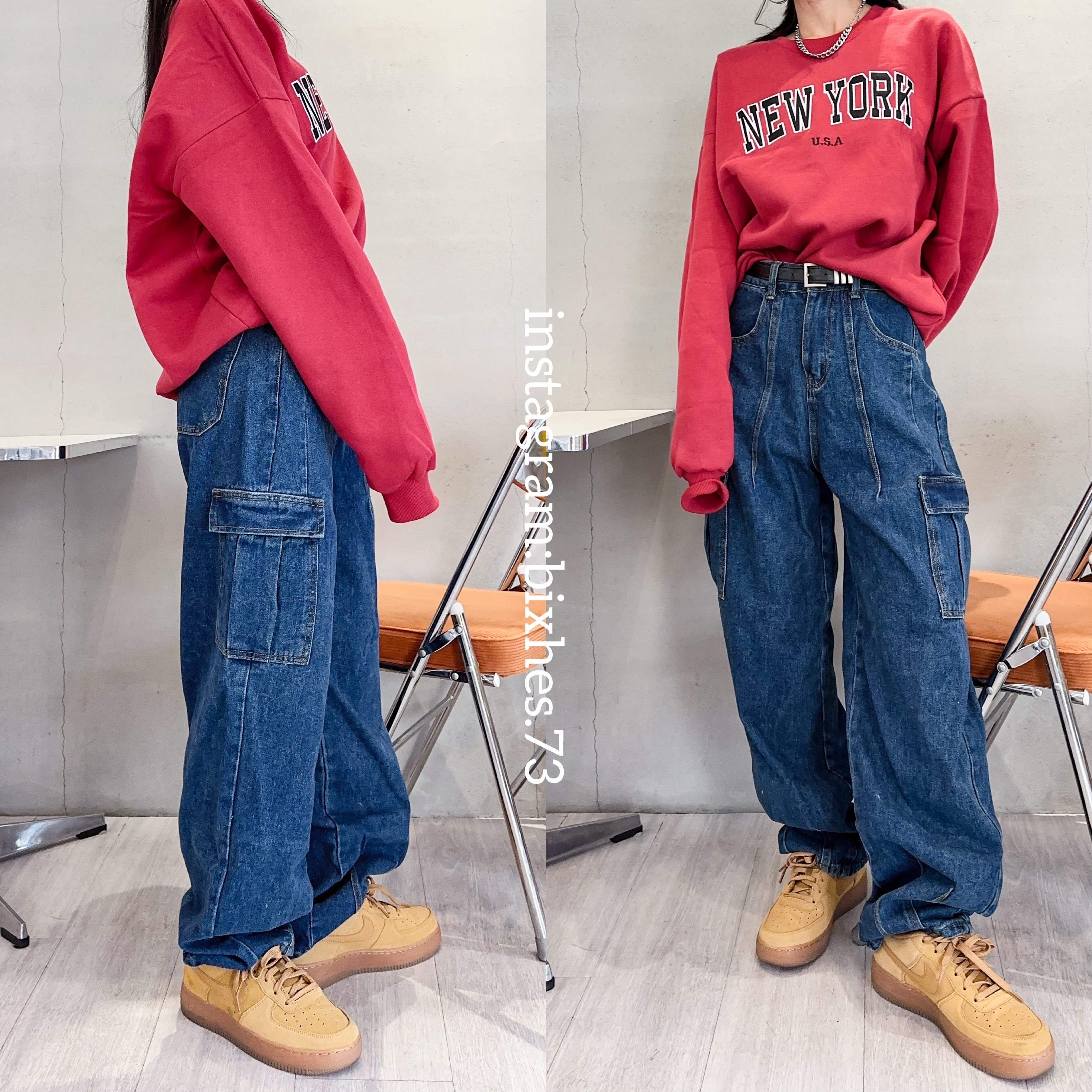 美式微錐形工裝牛仔褲(E00072)