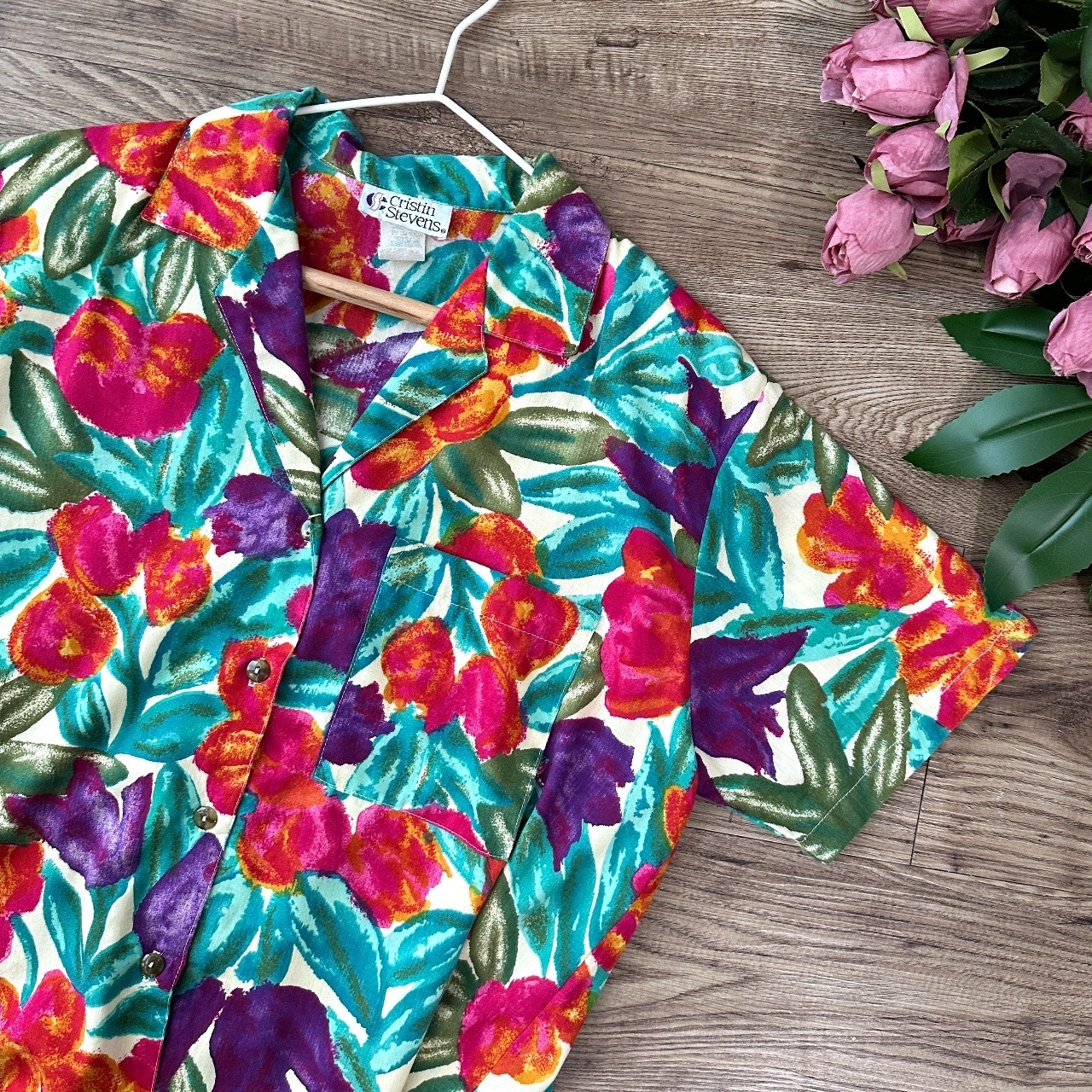 美國製藝術風大花圖案上衣