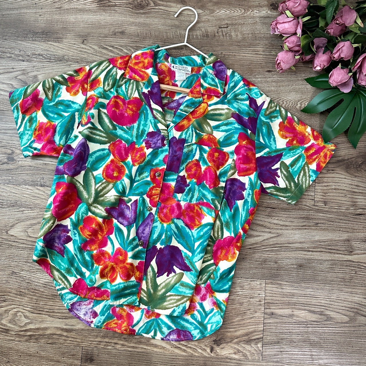 美國製藝術風大花圖案上衣