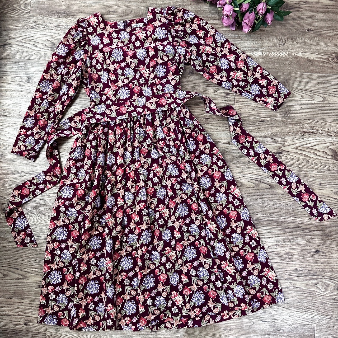 日本製 Laura Ashley 酒紅色大花燈芯絨連身裙