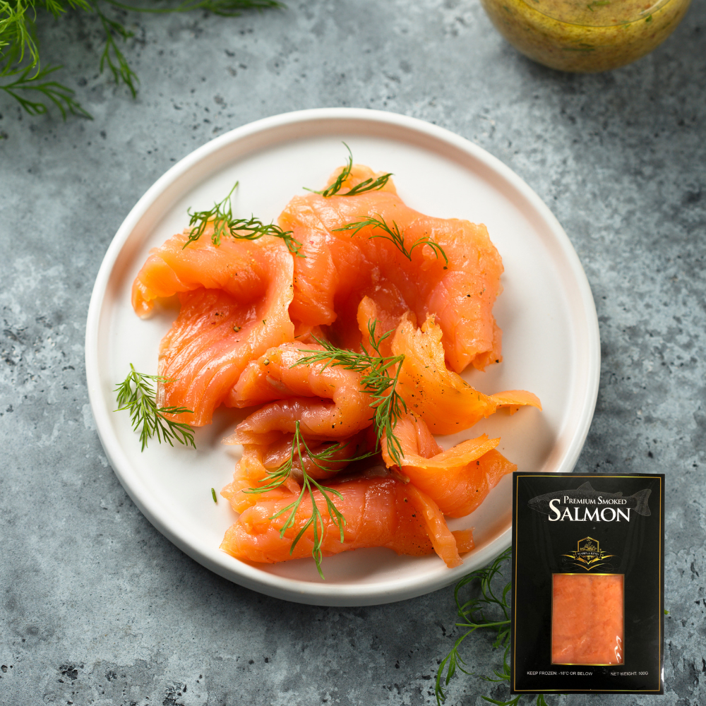 挪威頂級天然煙三文魚 - 原味（無添加劑，無防腐劑）配沙律，炒蛋，Bagel！(MA240) (100g)