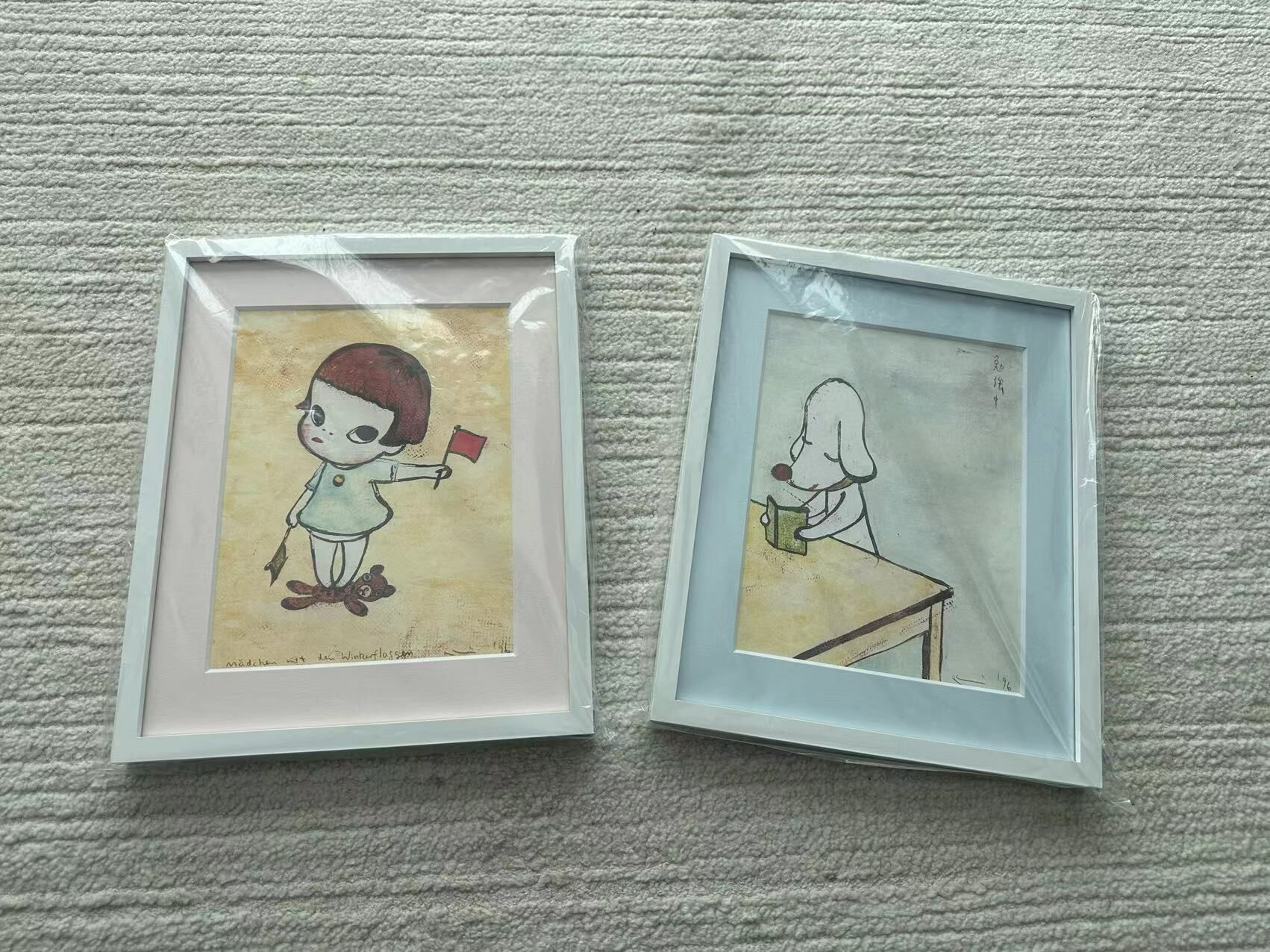 日本著名畫家奈良美智版畫一對 -T