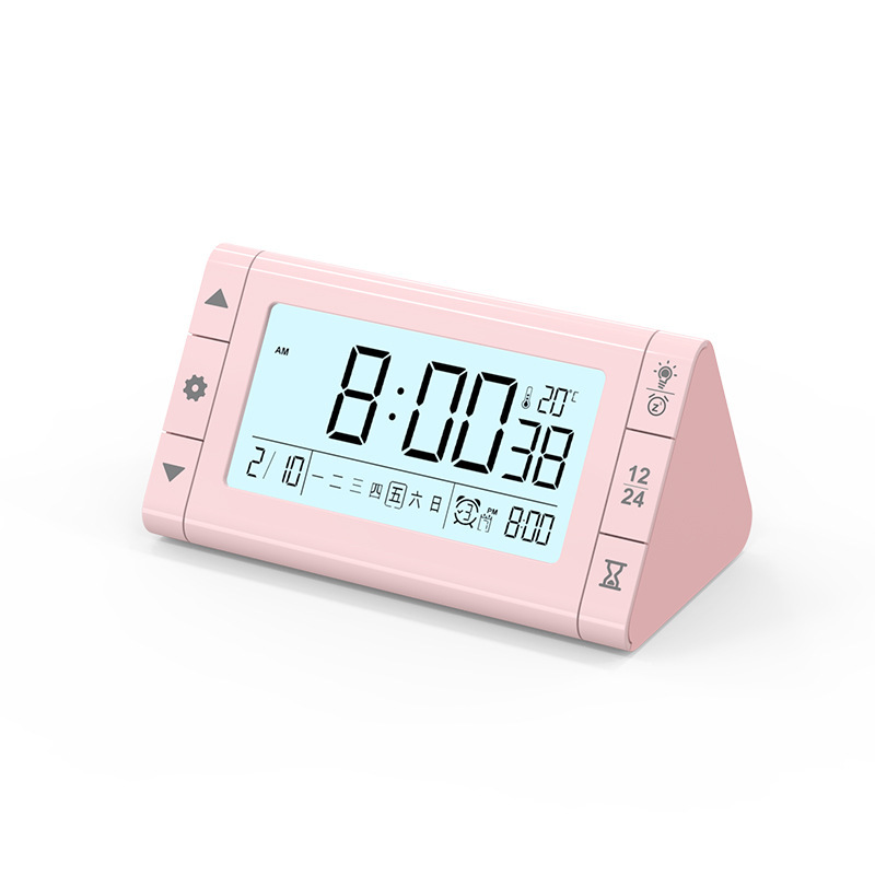TSK JAPAN Triangle LCD Clock Luminous Digital Alarm Clock Electronic Clock Silent Alarm Clock Humidity Week (P3870)