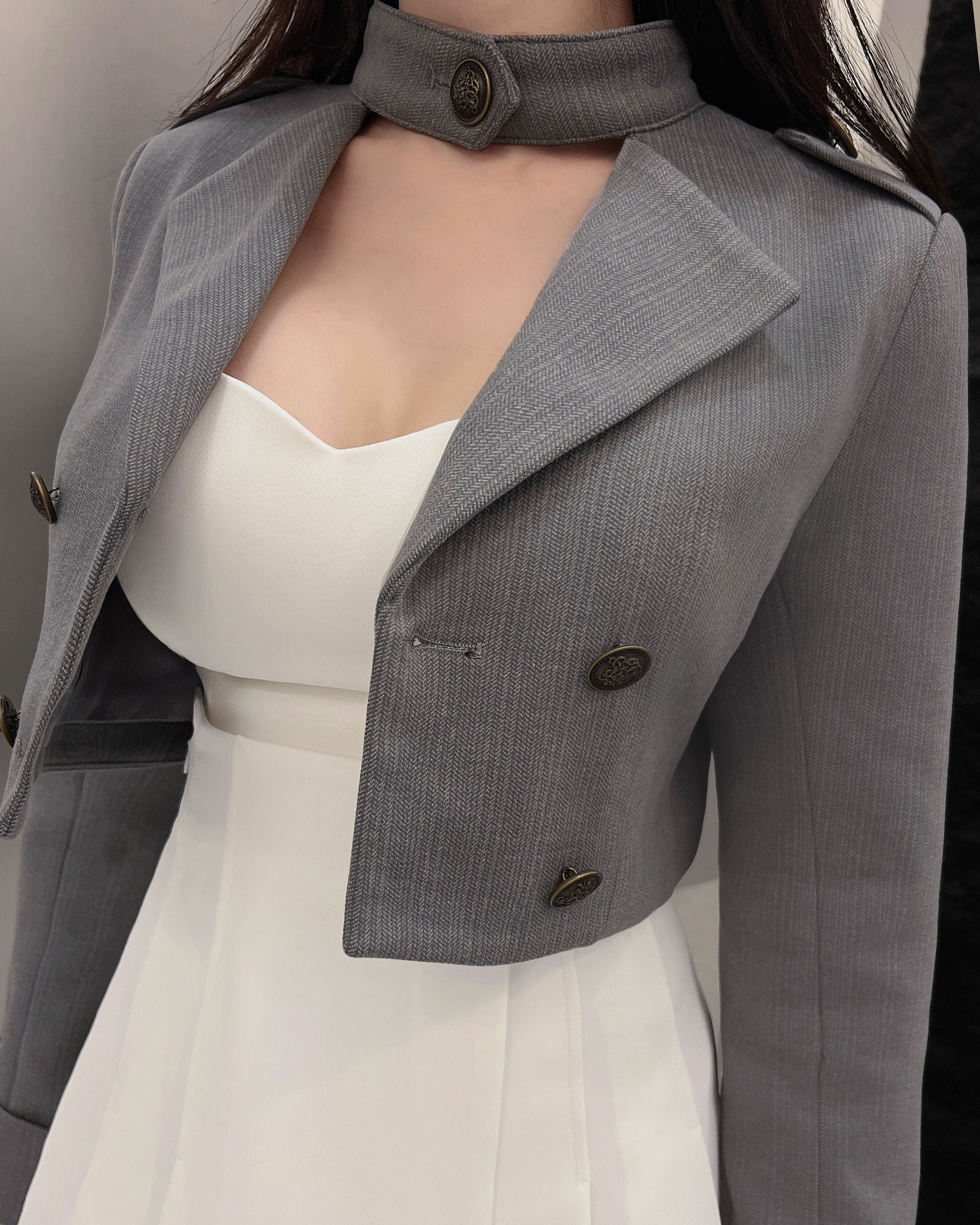 ⭒訂製-率性大翻領排釦短版外套